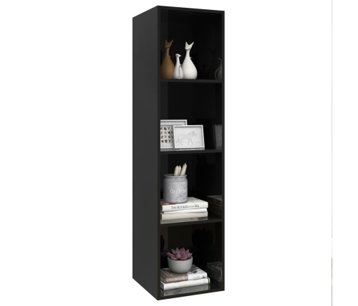 Mueble TV pared contrachapada negro brillo 37x37x142,5 cm