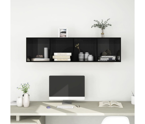 Mueble TV pared contrachapada negro brillo 37x37x142,5 cm