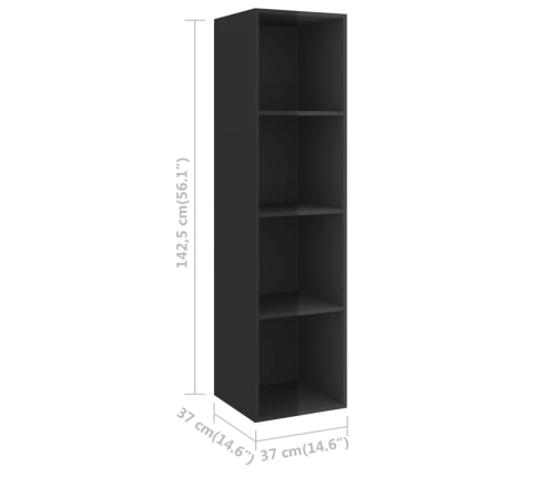 Mueble TV pared contrachapada negro brillo 37x37x142,5 cm