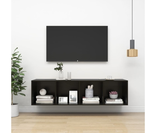 Mueble TV pared contrachapada negro brillo 37x37x142,5 cm