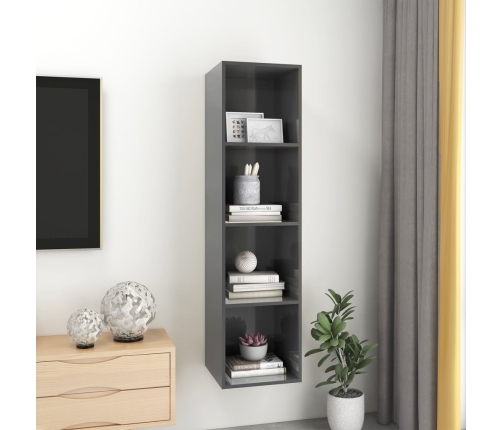 Mueble TV pared madera contrachapada gris brillo 37x37x142,5 cm