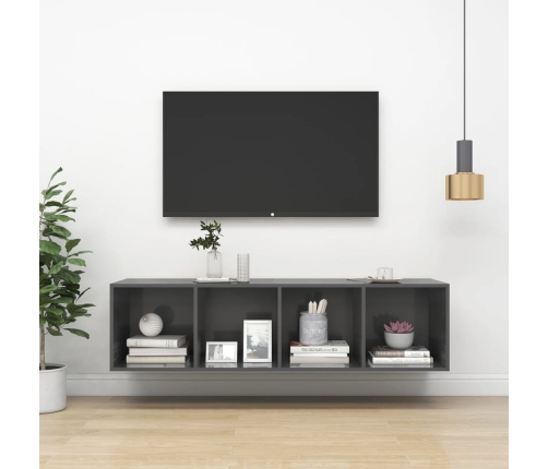 Mueble TV pared madera contrachapada gris brillo 37x37x142,5 cm