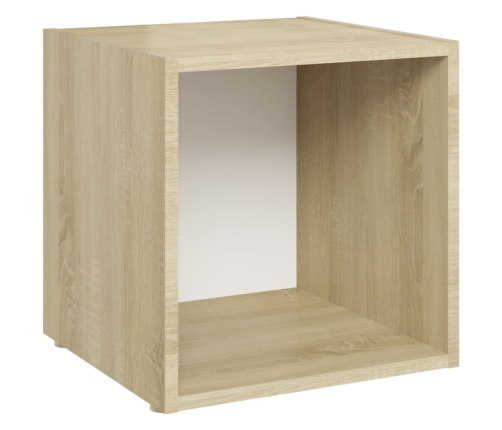 Mueble TV madera contrachapada blanco y roble Sonoma 37x35x37cm