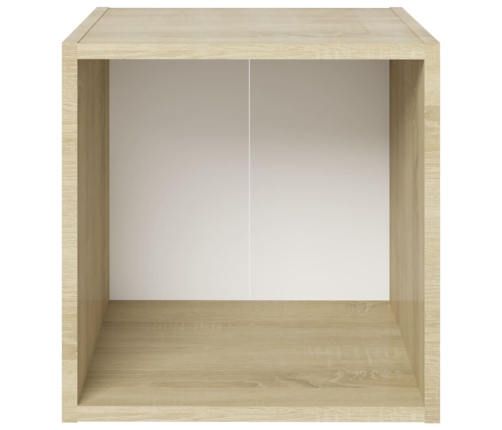 Mueble TV madera contrachapada blanco y roble Sonoma 37x35x37cm