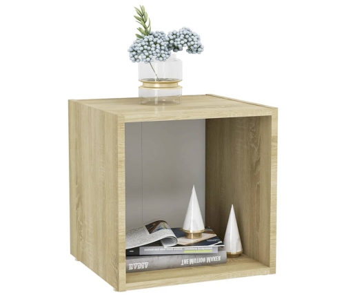 Mueble TV madera contrachapada blanco y roble Sonoma 37x35x37cm