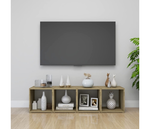 Mueble TV madera contrachapada blanco y roble Sonoma 37x35x37cm