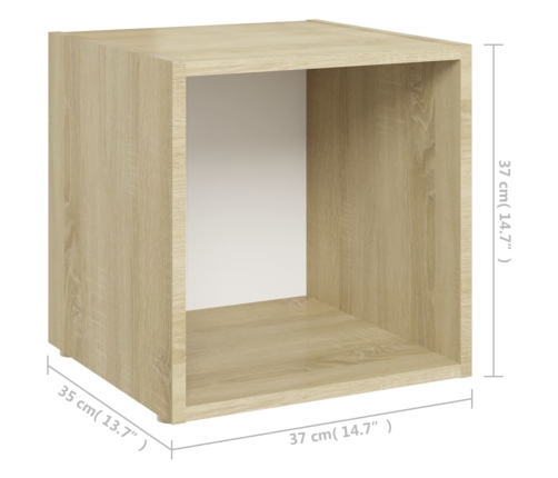 Mueble TV madera contrachapada blanco y roble Sonoma 37x35x37cm