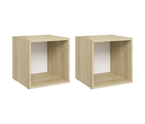 vidaXL Muebles TV 2 uds contrachapada blanco y roble Sonoma 37x35x37cm