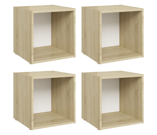 Muebles TV 4 uds contrachapada blanco y roble Sonoma 37x35x37cm