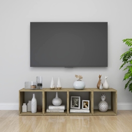 Muebles TV 4 uds contrachapada blanco y roble Sonoma 37x35x37cm