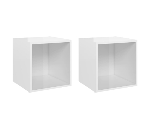 vidaXL Muebles TV 2 uds madera contrachapada blanco brillo 37x35x37 cm