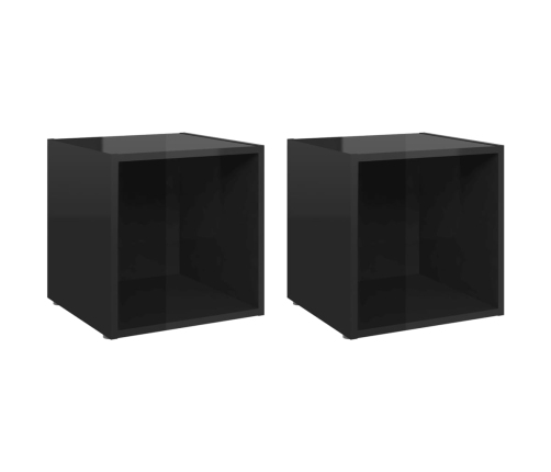 vidaXL Muebles TV 2 uds madera contrachapada negro brillo 37x35x37 cm