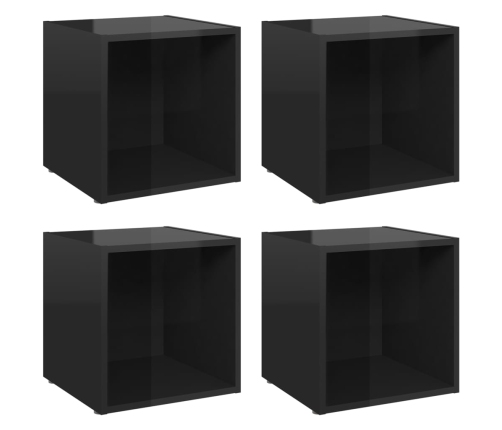 vidaXL Muebles TV 4 uds madera contrachapada negro brillo 37x35x37 cm