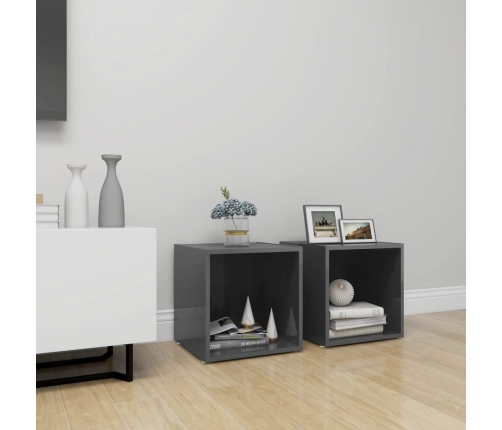 Muebles TV 2 uds madera contrachapada gris brillo 37x35x37 cm