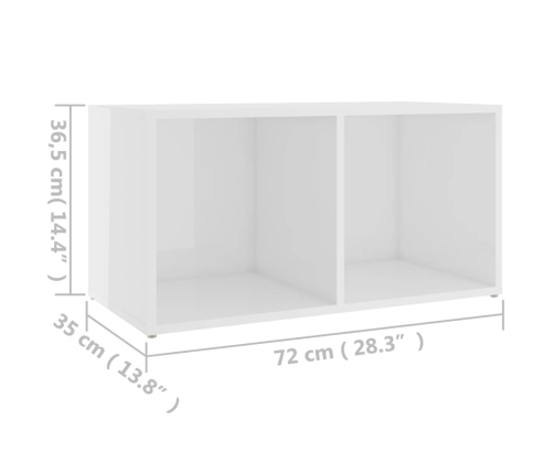 Mueble para TV madera contrachapada blanco brillo 72x35x36,5 cm