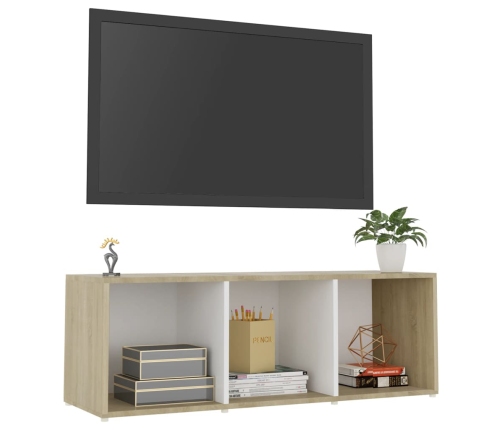 Mueble para TV madera contrachapada blanco y roble 107x35x37 cm