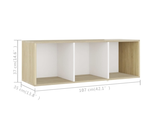 Mueble para TV madera contrachapada blanco y roble 107x35x37 cm