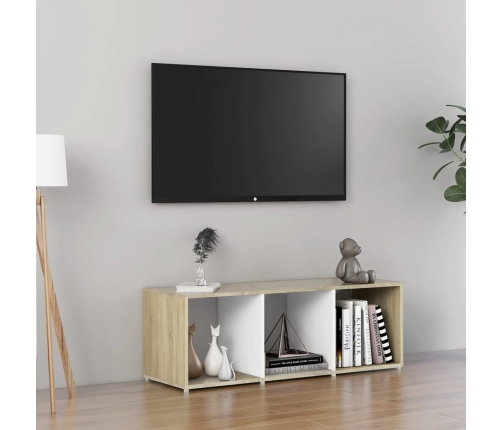 Mueble para TV madera contrachapada blanco y roble 107x35x37 cm