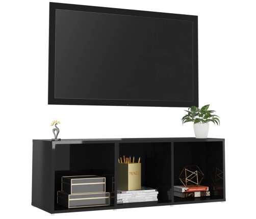 Mueble de TV madera contrachapada negro brillante 107x35x37 cm