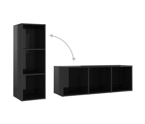 Mueble de TV madera contrachapada negro brillante 107x35x37 cm