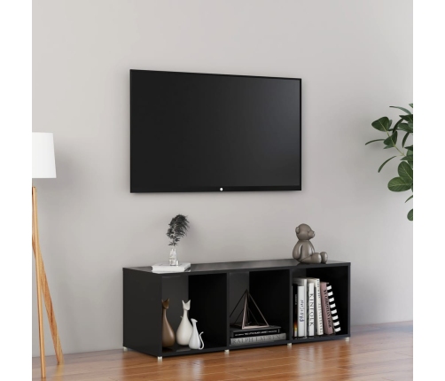 Mueble de TV madera contrachapada negro brillante 107x35x37 cm