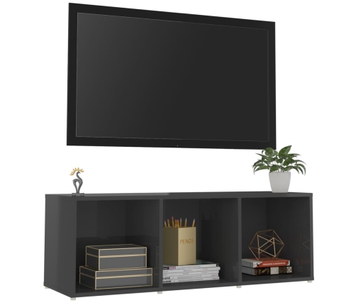 Mueble de TV madera contrachapada gris brillante 107x35x37 cm