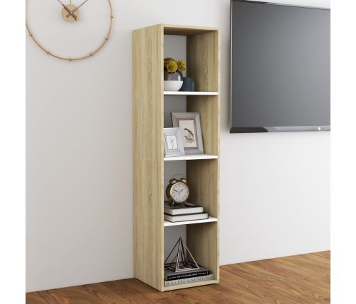 Mueble TV madera contrachapada blanco y roble 142,5x35x36,5 cm