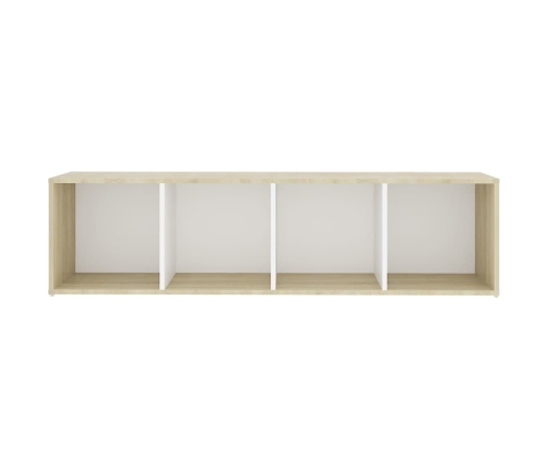 Mueble TV madera contrachapada blanco y roble 142,5x35x36,5 cm