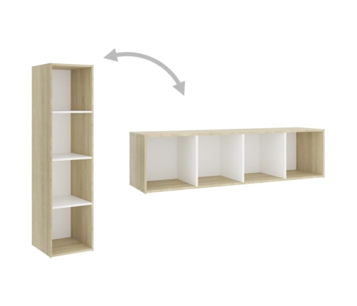 Mueble TV madera contrachapada blanco y roble 142,5x35x36,5 cm