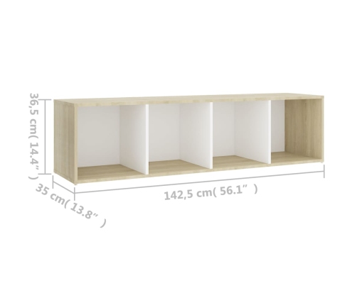 Mueble TV madera contrachapada blanco y roble 142,5x35x36,5 cm