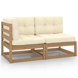 Set de muebles de jardín 2 pzas cojines madera pino marrón miel