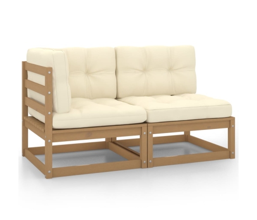 Set de muebles de jardín 2 pzas cojines madera pino marrón miel