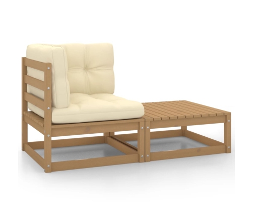 Set de muebles de jardín 2 pzas cojines madera pino marrón miel