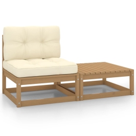 Set de muebles de jardín 2 pzas cojines madera pino marrón miel