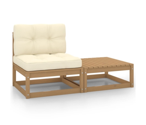 Set de muebles de jardín 2 pzas cojines madera pino marrón miel