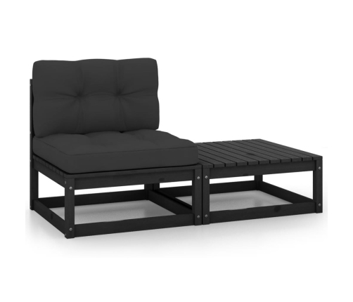 Set de muebles de jardín 2 pzas con cojines madera pino negro