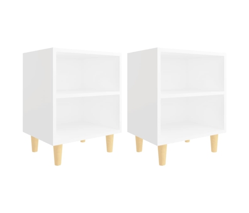 Mesitas de noche patas madera maciza blanca 2 uds 40x30x50 cm