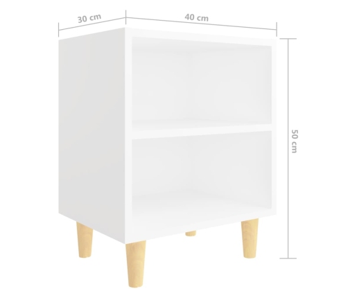 Mesitas de noche patas madera maciza blanca 2 uds 40x30x50 cm