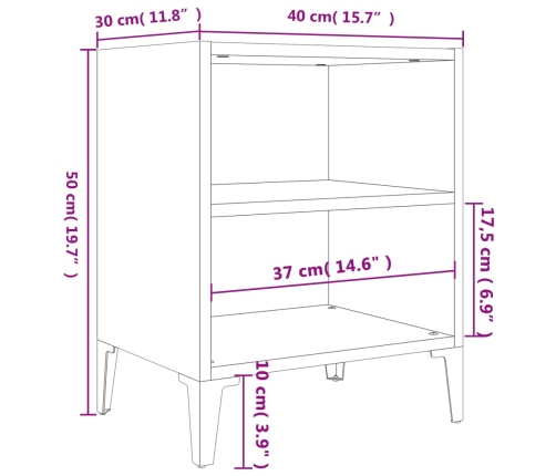 vidaXL Mesita de noche con patas de metal blanca 40x30x50 cm