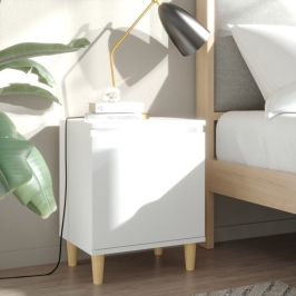 Mesita de noche con patas de madera maciza blanco 40x30x50 cm