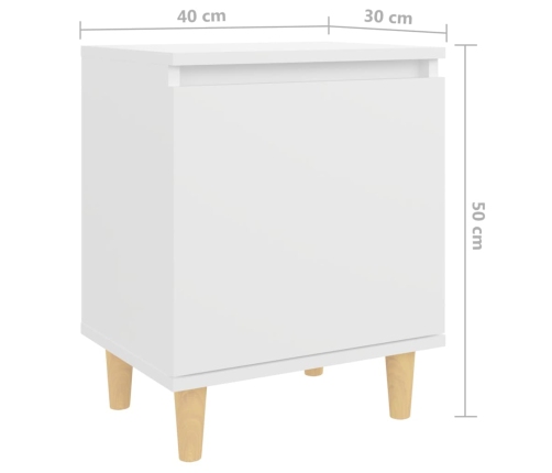 vidaXL Mesitas de noche 2 uds patas madera maciza blanca 40x30x50 cm