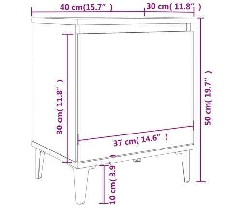 Mesitas de noche con patas de metal blanco 40x30x50 cm