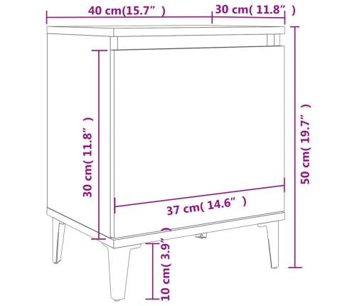 vidaXL Mesita de noche con patas de metal gris 40x30x50 cm