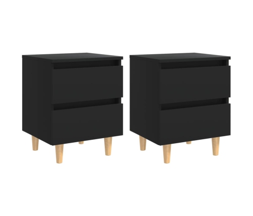 Mesitas de noche 2 uds con patas madera pino negro 40x35x50 cm