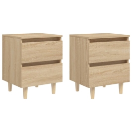 Mesitas de noche 2 uds patas de madera roble Sonoma 40x35x50 cm