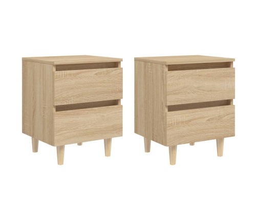 vidaXL Mesitas de noche 2 uds patas de madera roble Sonoma 40x35x50 cm