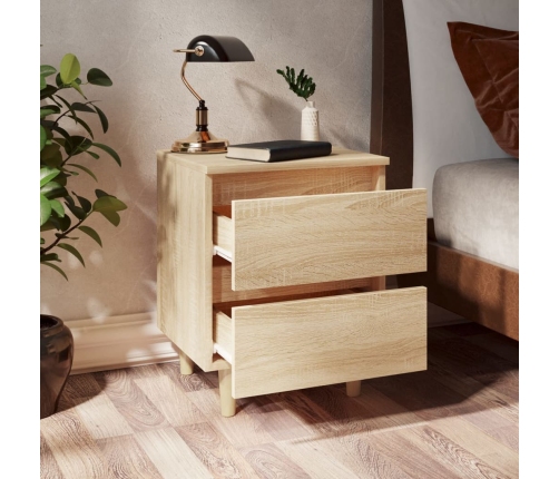 vidaXL Mesitas de noche 2 uds patas de madera roble Sonoma 40x35x50 cm