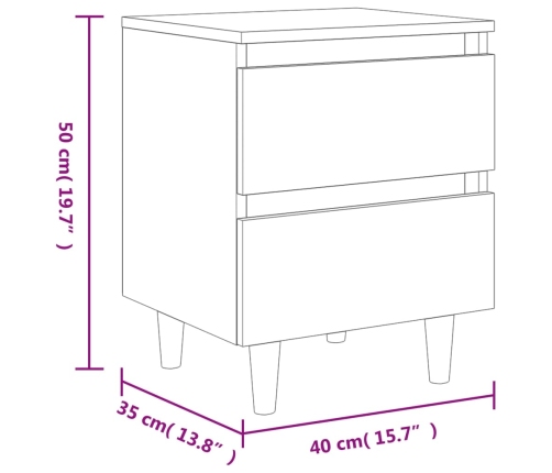 vidaXL Mesitas de noche 2 uds patas de madera roble Sonoma 40x35x50 cm