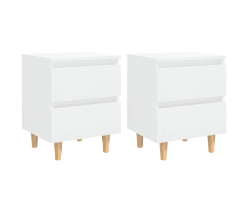 vidaXL Mesitas de noche 2 uds patas madera blanco brillo 40x35x50 cm