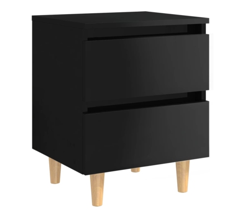 Mesita de noche patas de madera maciza negro brillo 40x35x50 cm